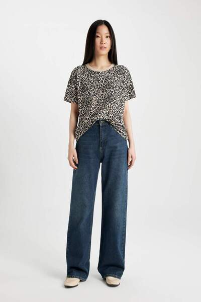 DeFacto Μακρυμάνικο μπλουζάκι με λαιμόκοψη με στάμπα U1778az24sm