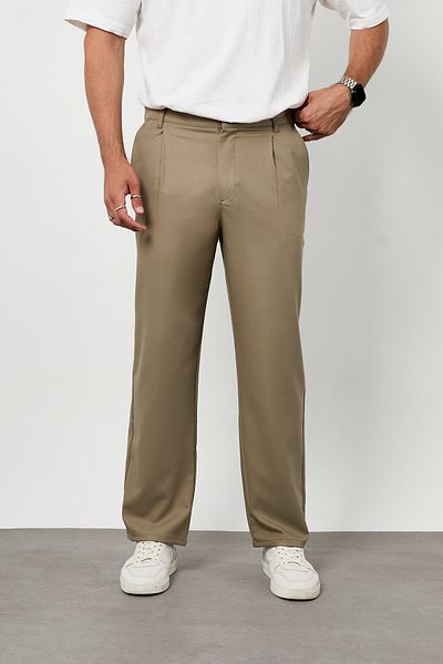 GETMAH Men's Khaki Baggy Side Pockets Back Belt Elastic Flexible Fabric Trousers