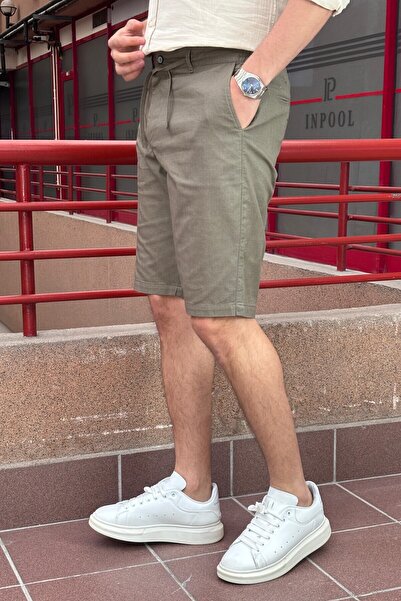 inpool Чоловічі шорти з бавовняного льону з зав'язками на талії - Regular Fit 24INP284