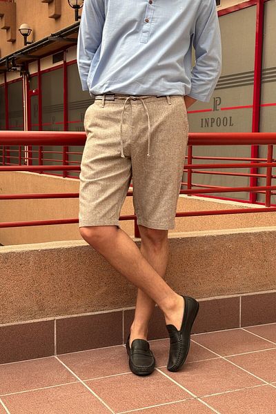 inpool Men, Waist Lace-Up, Linen Look, Regular Fit, Old Money Culture, Shorts 167-1