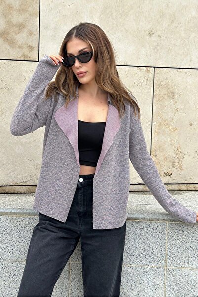 NEW LAVİVA Kadın Pudra Uzun Kol, Yumuşak Dokulu, Çift Taraflı Yaka, Hırka Ceket