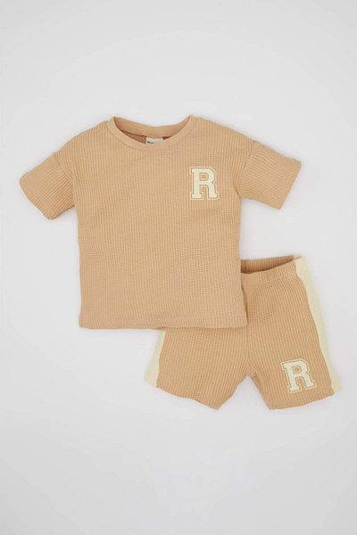 DeFacto Baby Boy 2 Piece Set Waffle Short Sleeve T-Shirt Shorts C5249A524Hs