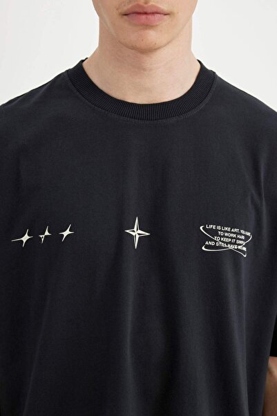 DeFacto Oversize Fit Crew λαιμόκοψη εμπριμέ κοντομάνικο μπλουζάκι C7161AX24SM