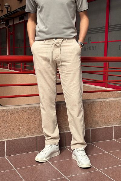 inpool Men, Adjustable Waist, Regular-Fit, Old Money Culture, Cotton, Linen Look Pants 166-1