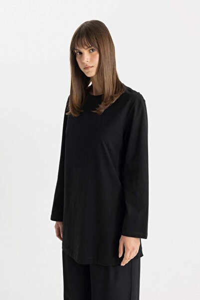 DeFacto Regular Fit Bisiklet Yaka Basic Düz Uzun Kollu Tişört Tunik B2586AX24SP