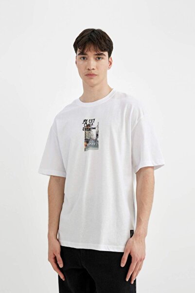 DeFacto Comfortable Crew Neck Back Printed Short Sleeve T-Shirt - C4086Ax24Smwt34