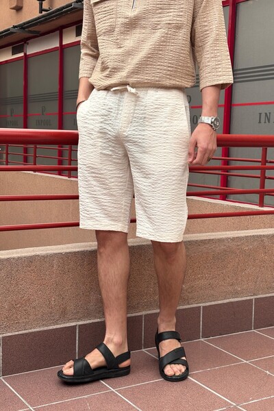 inpool Men's Elastic Waist Regular Fit Seersucker Texture Shorts-Bermuda 297