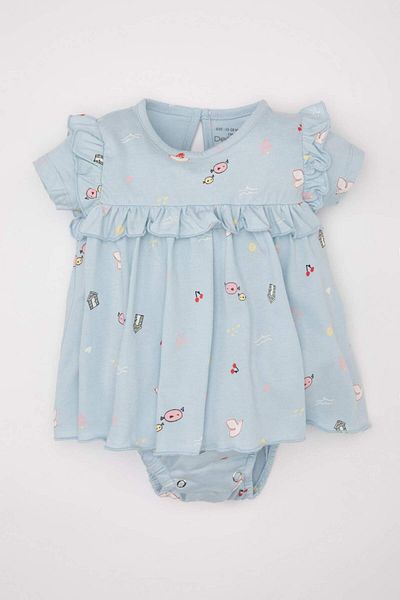 DeFacto Baby Girl Newborn Sea Printed Short Sleeve Snap Cotton Romper C2554A524SM