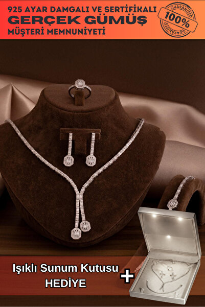 OSMANLI GÜMÜŞ Kadın Gümüş Takı Seti - Merlin Baget Taşlı Kolye, Bileklik, Yüz...