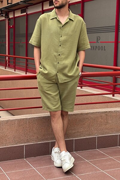 inpool Male, Apash Collar, Summer, 100% Cotton, Muslin Weaving, Top-Down Suit G14-303