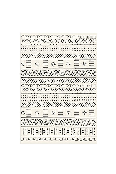 Decomia Home Dijital Kaymaz Yıkanabilir Kırık Beyaz Iskandinav Mutfak Halısı Salon Halısı Balkon Halısı Yolluk