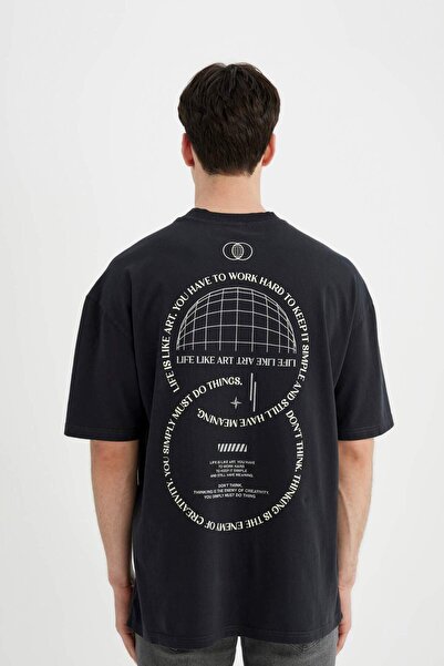 DeFacto Oversize Fit Crew λαιμόκοψη εμπριμέ κοντομάνικο μπλουζάκι C7161AX24SM