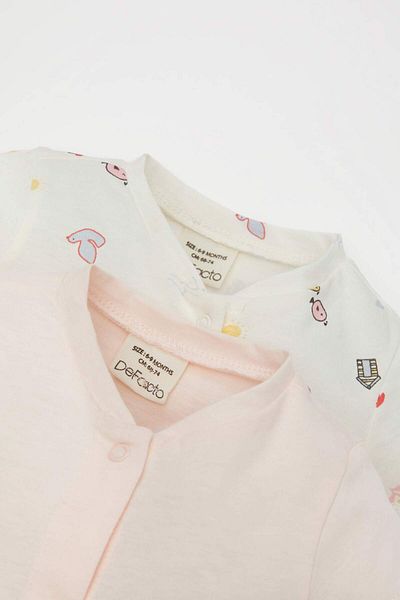 DeFacto Baby Girl Newborn Sea Printed Combed Cotton 2-Piece Short Sleeve Jumpsuit C2549A524Sm