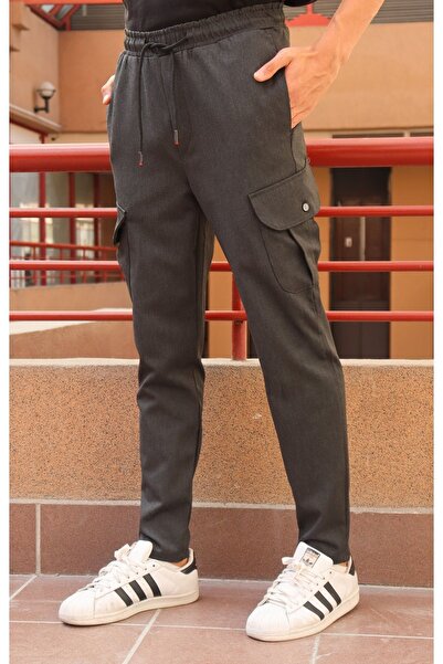 inpool Erkek, bel bağcıklı, kargo cepli, regular fit, poliviskon kumaş pantolon 24INP242