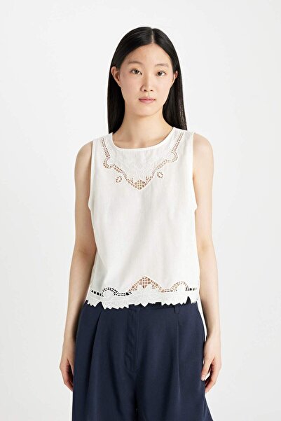 DeFacto Regular Fit Yuvarlak Yaka Keten Karışımlı Kolsuz Bluz B5442AX24SM