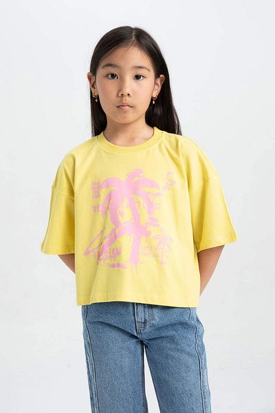 DeFacto Girls' Crew Neck Printed Short Sleeve T-shirt B5172a8yl15-mm