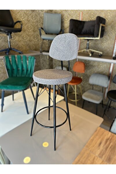 The SANDALYE SHOP Yeni Teddy Kumaş Dolce Bar Sandalyesi Gri.75 Cm Oturum Yüks...