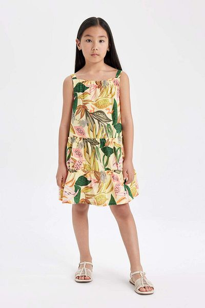 DeFacto Girls' Poplin Suspender Patterned Summer Dress C5216A824Sm