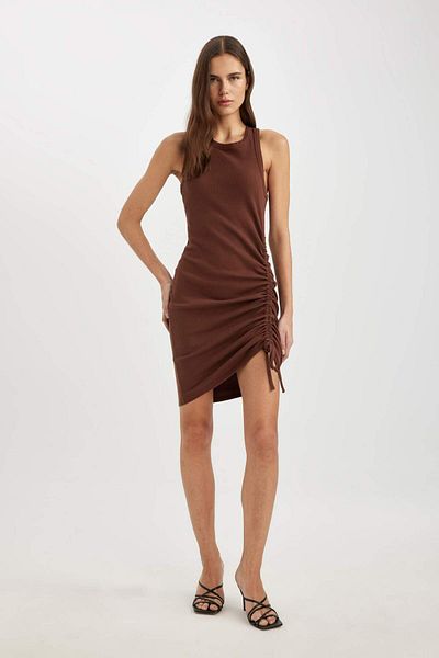 DeFacto Round Neck Ribbed Midi Dress - Sleeveless, Bodycon, Camisole B9613Ax24Sm