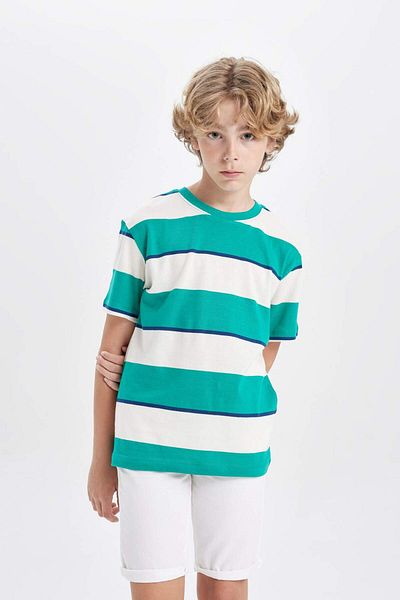 DeFacto Boy's Crew Neck Striped Short Sleeve T-Shirt B5931A824SM