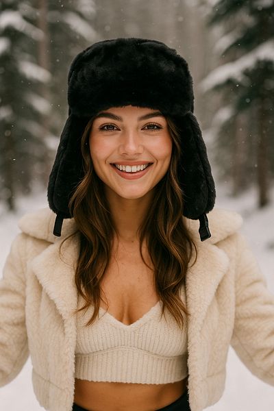Luminos Butik Black Furry Winter Beret - Plush Soft Textured with Cap Design 1127