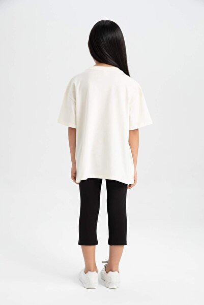 DeFacto Girls' 2-Piece Set of Crew Neck Printed Short-Sleeved T-Shirt and Leggings C7500A824Sm