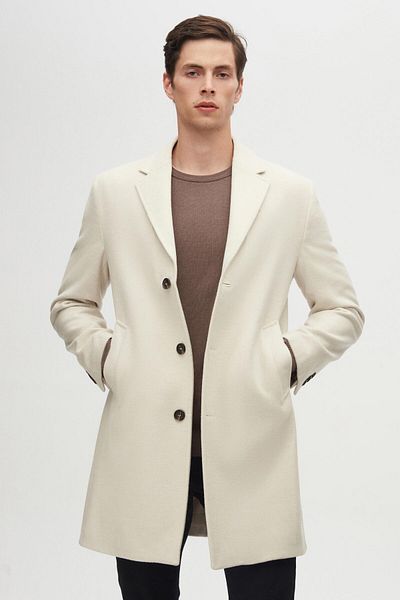D'S Damat Ds Damat Regular Fit Ecru Mono Collar Stamp Coat