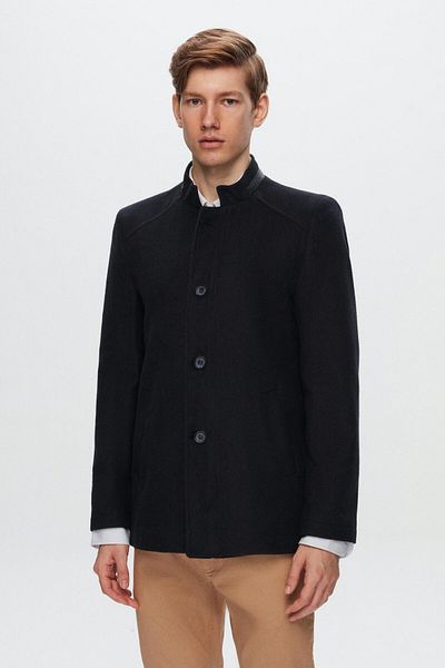 D'S Damat Ds Damat Regular Fit Navy Blue Stand Collar Stamp Coat