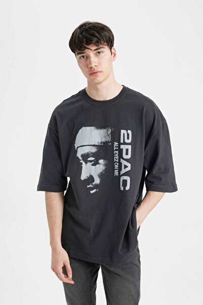 DeFacto Tupac Shakur Loose Fit Crew λαιμόκοψη κοντομάνικο μπλουζάκι B8103AX24SM