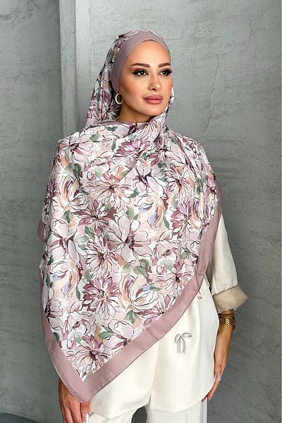 Stella Eşarp Lotus Flower Pattern Mink Color Soft Cotton Shawl