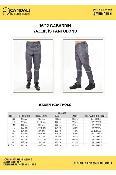 Çamdalı İş Elbiseleri Work Pants 16/12 Cotton Gabardine Gray Work Pants