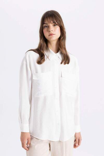 DeFacto Relax Fit Uzun Kollu Beyaz Tesettür Gömlek Tunik C8671AX24SM