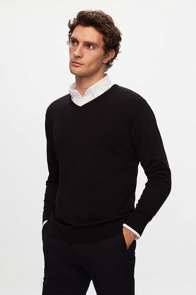 D'S Damat Ds Damat Regular Fit Черно Плоско V-образно Яке Трико