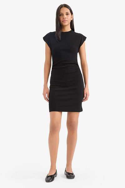 DeFacto Bodycon Round Neck Combed Cotton Bat Sleeve Mini Dress C4513Ax24Sp