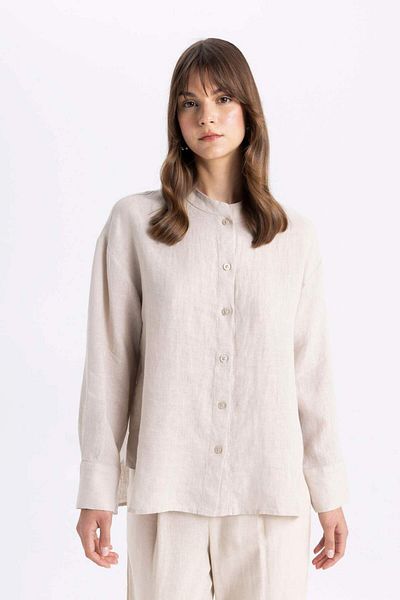 DeFacto Relax Fit Linen Long Sleeve Shirt Tunic C5634Ax24Sm