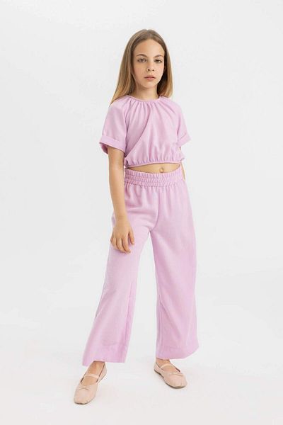DeFacto Girls' 2-Piece Set Linen Short Sleeve Blouse Pants C5392A824Hs