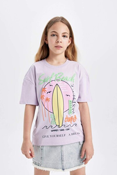 DeFacto Κοντομάνικο μπλουζάκι για κορίτσια Relax Fit Crew Neck με τύπωμα C445...