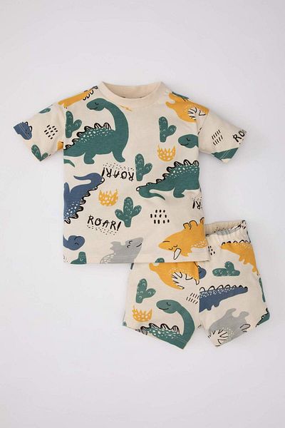 DeFacto Baby Boy 2 Piece Set Dinosaur Printed Crew Neck Short Sleeve T-Shirt Shorts C7861A524Sm