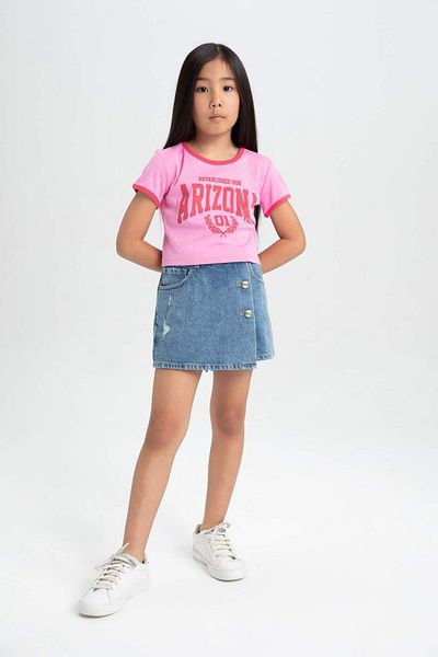 DeFacto Girls' Crew Neck Printed Short Sleeve T-shirt C2225a8pn179-mm