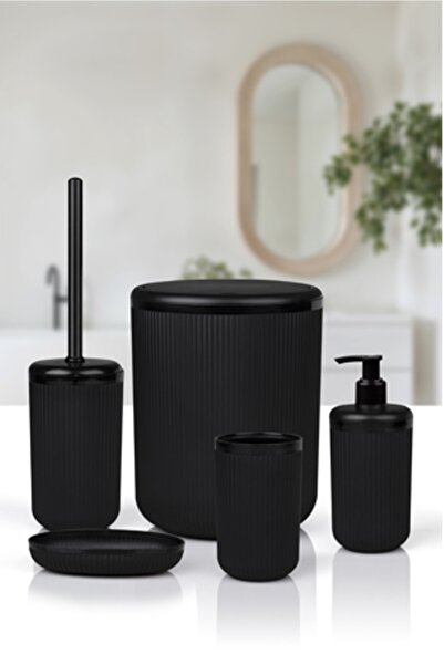 Dekamis Siyah Yuvarlak Banyo Seti 5 li