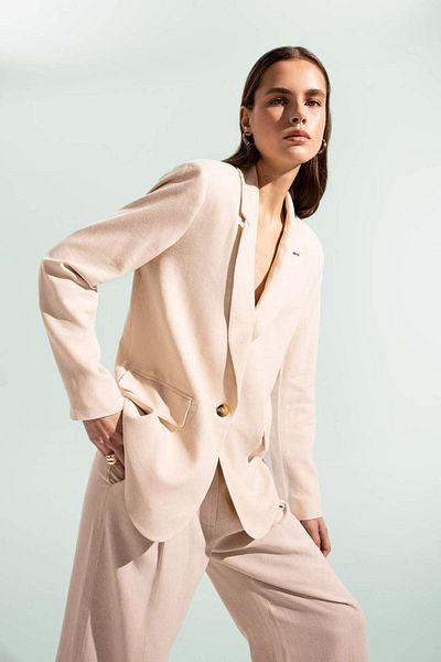 DeFacto Regular Fit Double Breasted Lapel Linen Blend Button down Blazer Jacket Z8528Az24Sm