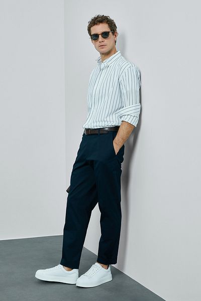 Lufian Nıcer Men's Basic Shirt Regular Fit Navy Blue