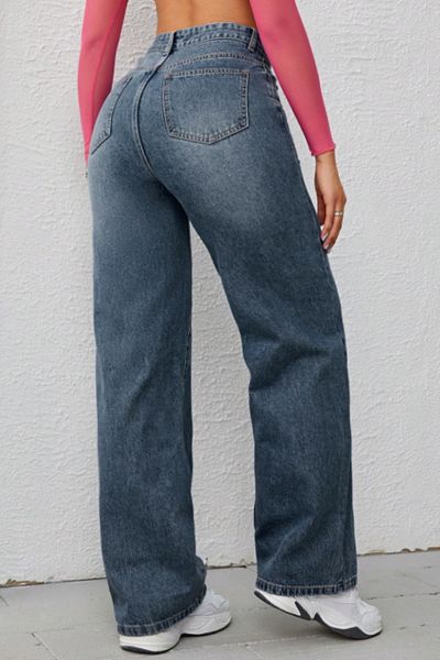 CEDY DENIM Women's Palazzo High Waist Cotton Jean Trousers Blue C-613-Blue