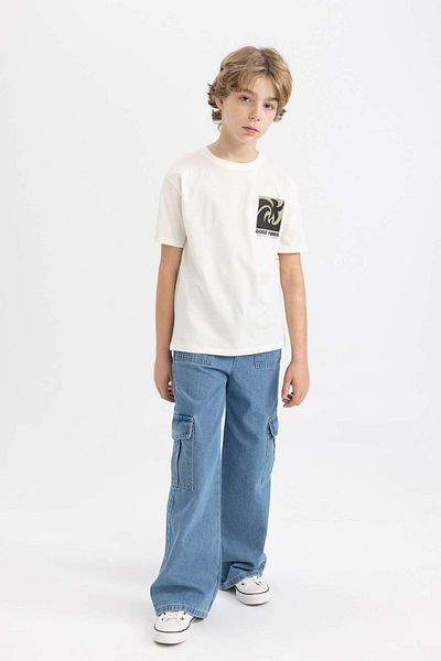 DeFacto Boy's Crew Neck Printed Short Sleeve T-Shirt C3305A824SM