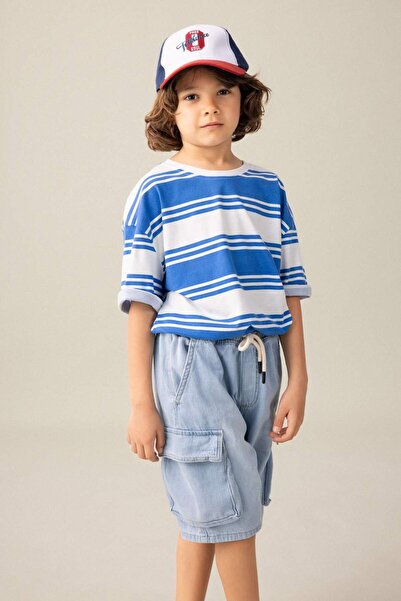 DeFacto Boy's Oversize Wide Fit Crew λαιμόκοψη ριγέ κοντομάνικο T-shirt C4047a824sm