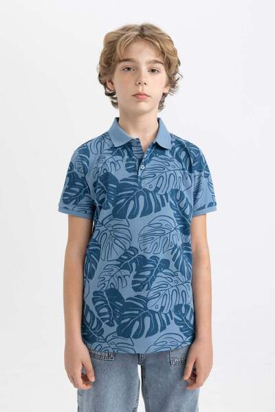 DeFacto Хлопчача футболка з коротким рукавом та коміром-поло з візерунком B6163A824SM