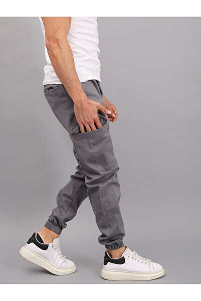 a02teks Šedé pánské plátěné kalhoty Cargo Pocket