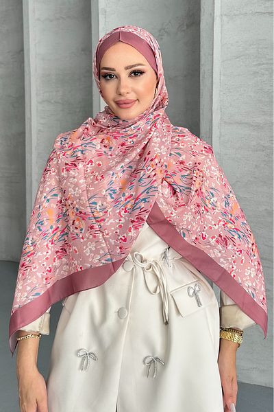 Stella Eşarp Ethnic Leopard Flower Pattern Pink Color Soft Cotton Shawl