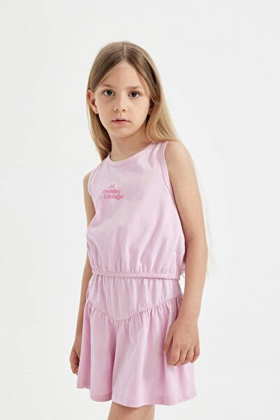 DeFacto Kız Çocuk 2'li Takım Bisiklet Yaka Baskılı Atlet Şort C5368A824SM