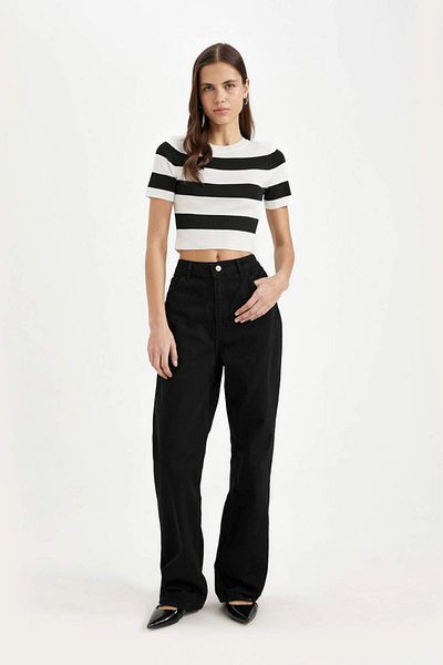 DeFacto Tricou Crop cu dungi Crew cu mânecă scurtă C4408AX24SP